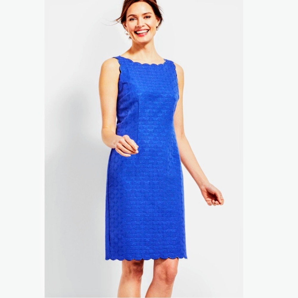 🔥SALE🔥 RSVP By Talbots Blue Sheath Midi Jacquard Dress  Cocktail Events Sz 8 M